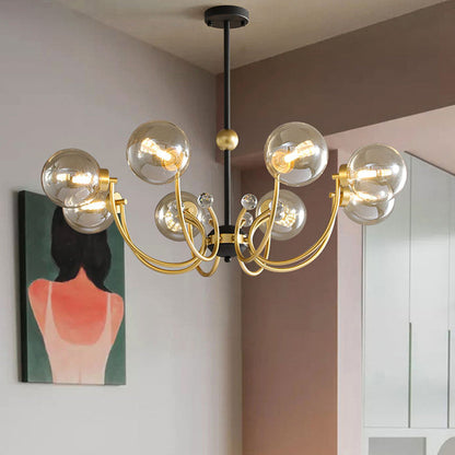 Contemporary Scandinavian Glass Iron Round Branch 4/8-Light Chandelier For Living Room
