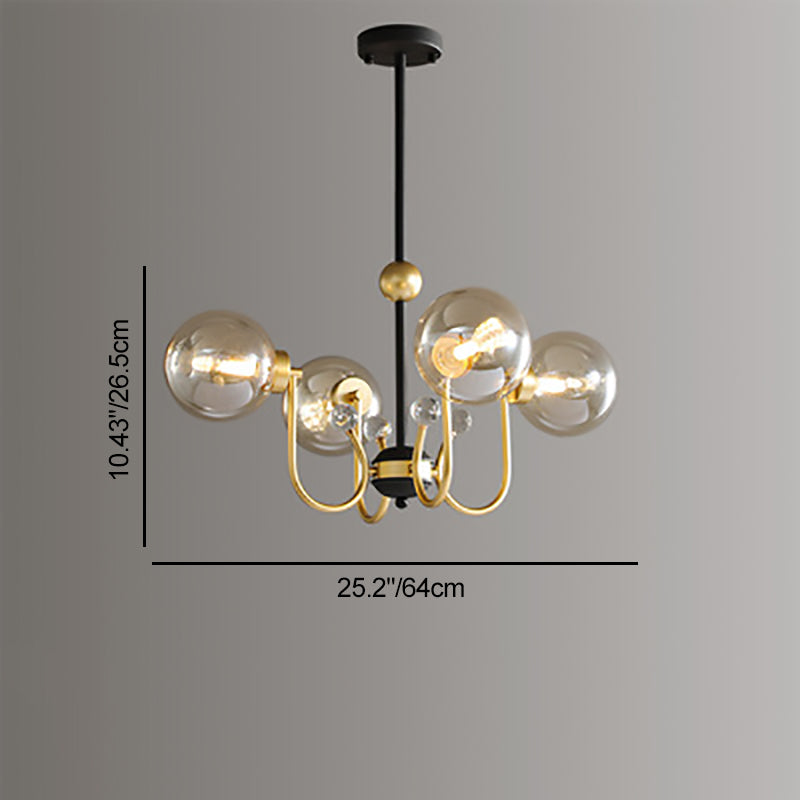 Contemporary Scandinavian Glass Iron Round Branch 4/8-Light Chandelier For Living Room