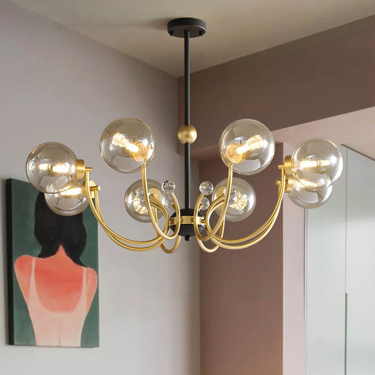 Contemporary Scandinavian Glass Iron Round Branch 4/8-Light Chandelier For Living Room