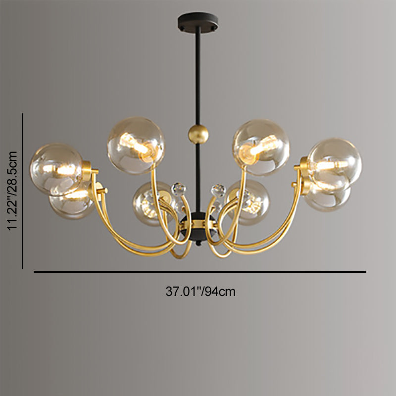 Contemporary Scandinavian Glass Iron Round Branch 4/8-Light Chandelier For Living Room