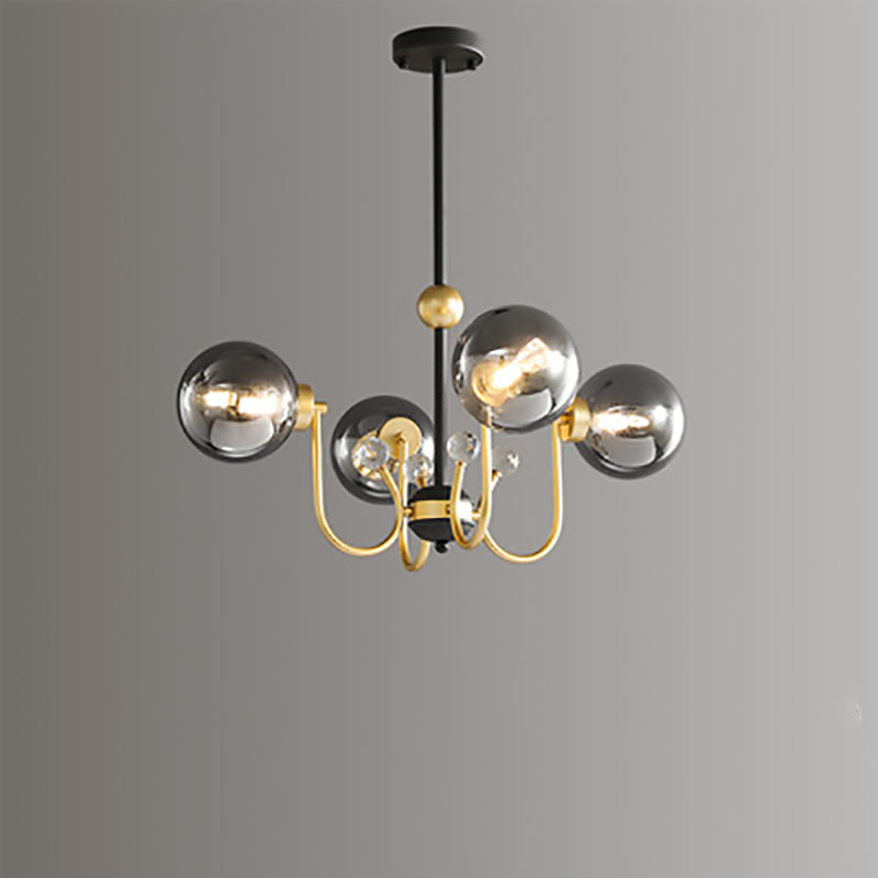 Contemporary Scandinavian Glass Iron Round Branch 4/8-Light Chandelier For Living Room