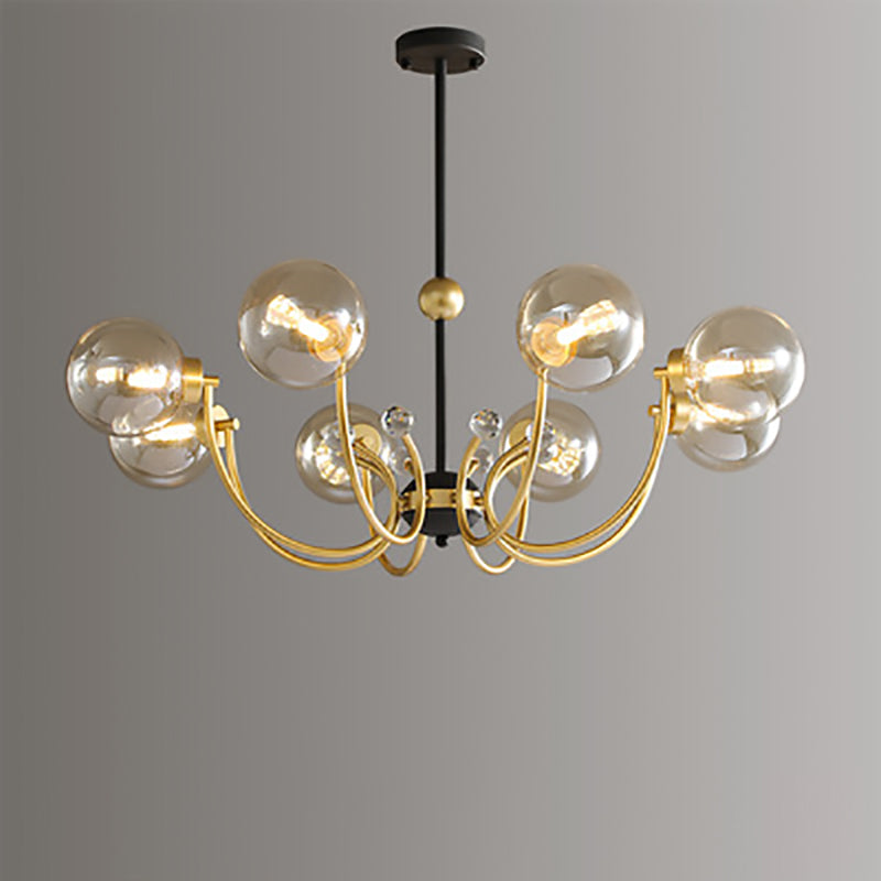 Contemporary Scandinavian Glass Iron Round Branch 4/8-Light Chandelier For Living Room