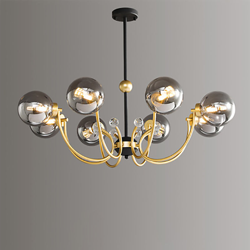 Contemporary Scandinavian Glass Iron Round Branch 4/8-Light Chandelier For Living Room