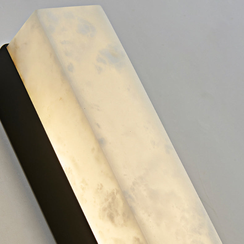 Traditional Vintage Brass Alabaster Rectangular LED Wall Sconce Lamp For Living Room