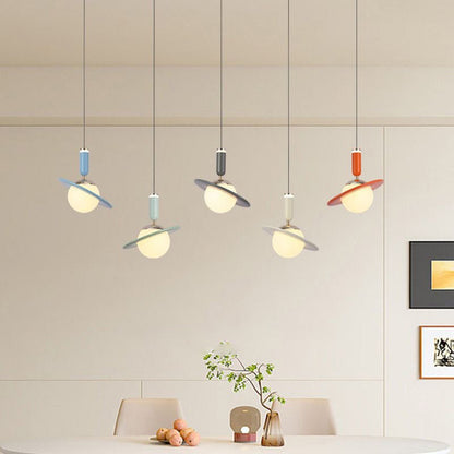 Contemporary Creative Acrylic Aluminum Planet Cylinder LED Pendant Light For Bedroom