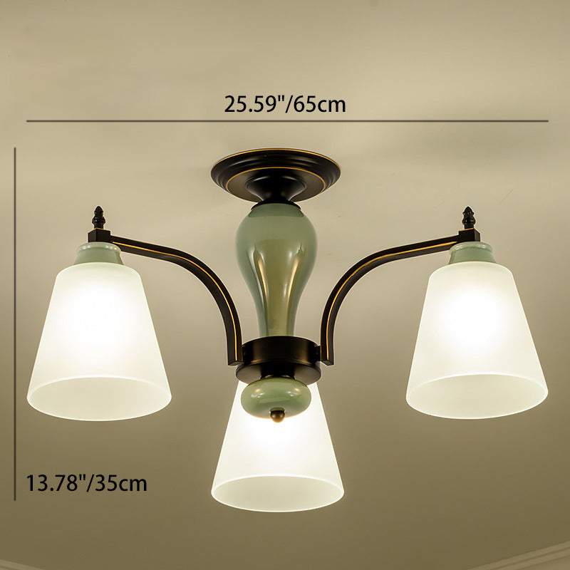 Contemporary Scandinavian Iron Ceramic Branch Cone 3/6/8/10-Light Semi-Flush Mount Lighting For Bedroom