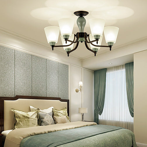 Contemporary Scandinavian Iron Ceramic Branch Cone 3/6/8/10-Light Semi-Flush Mount Lighting For Bedroom