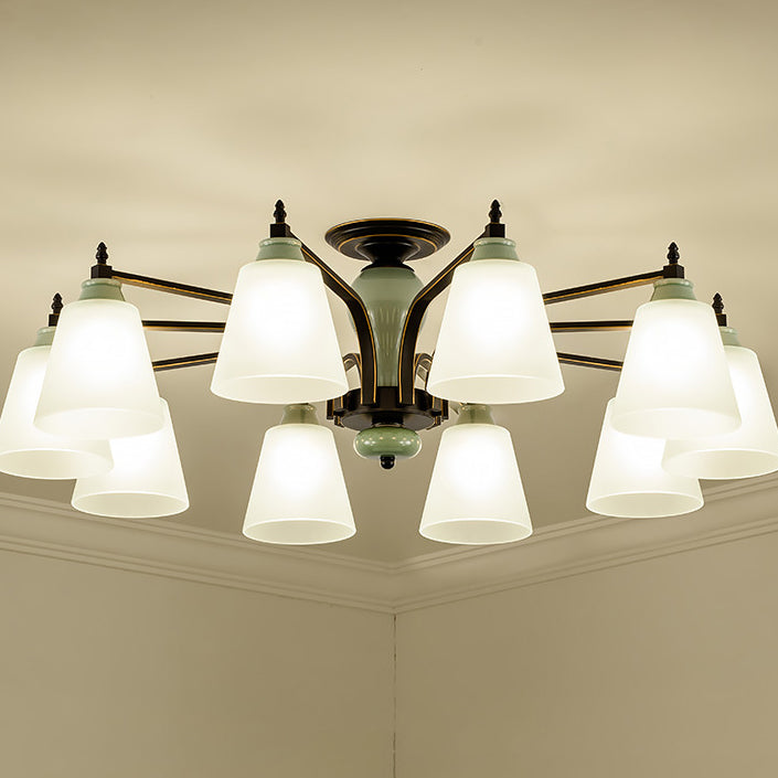 Contemporary Scandinavian Iron Ceramic Branch Cone 3/6/8/10-Light Semi-Flush Mount Lighting For Bedroom