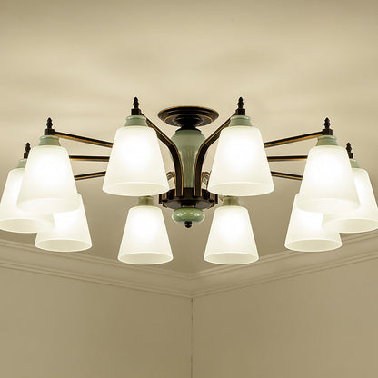 Contemporary Scandinavian Iron Ceramic Branch Cone 3/6/8/10-Light Semi-Flush Mount Lighting For Bedroom