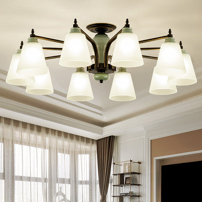 Contemporary Scandinavian Iron Ceramic Branch Cone 3/6/8/10-Light Semi-Flush Mount Lighting For Bedroom