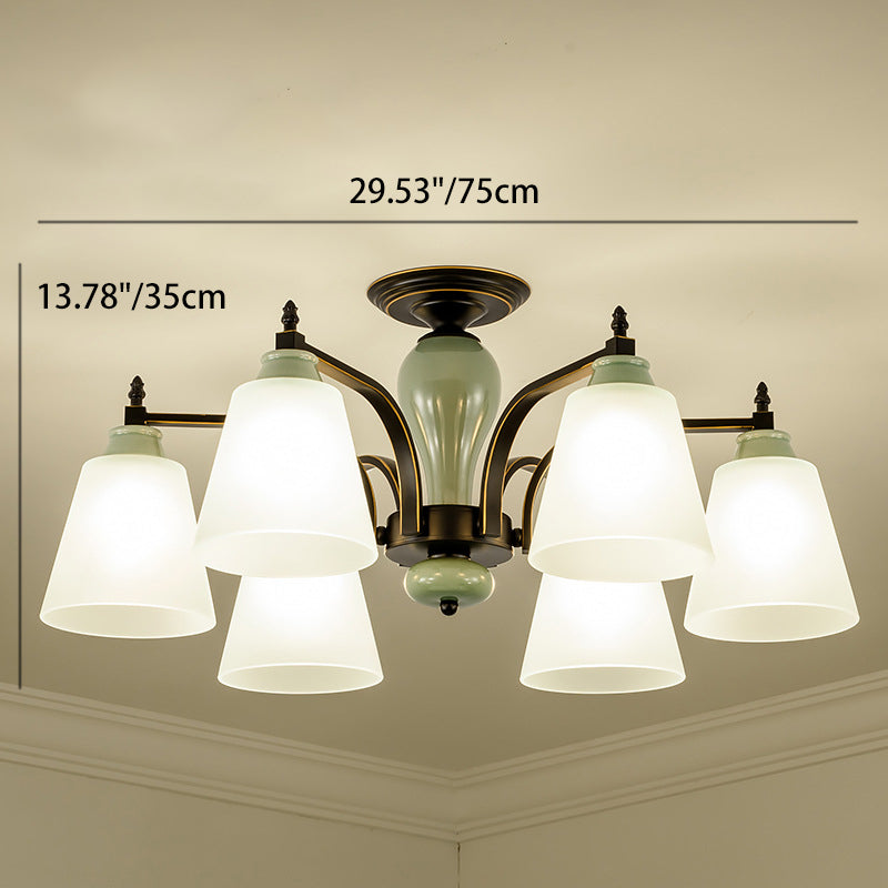 Contemporary Scandinavian Iron Ceramic Branch Cone 3/6/8/10-Light Semi-Flush Mount Lighting For Bedroom