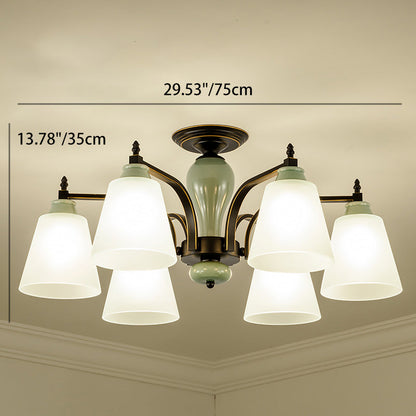 Contemporary Scandinavian Iron Ceramic Branch Cone 3/6/8/10-Light Semi-Flush Mount Lighting For Bedroom