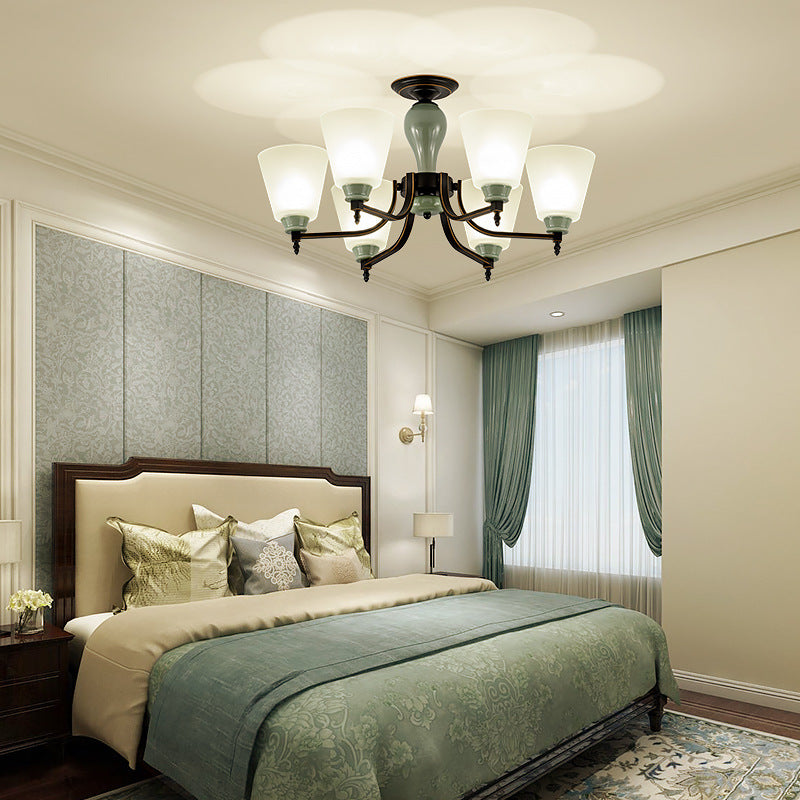 Contemporary Scandinavian Iron Ceramic Branch Cone 3/6/8/10-Light Semi-Flush Mount Lighting For Bedroom