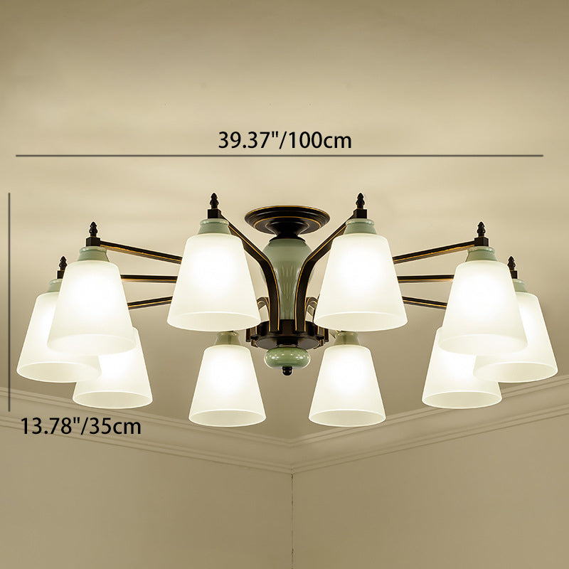 Contemporary Scandinavian Iron Ceramic Branch Cone 3/6/8/10-Light Semi-Flush Mount Lighting For Bedroom