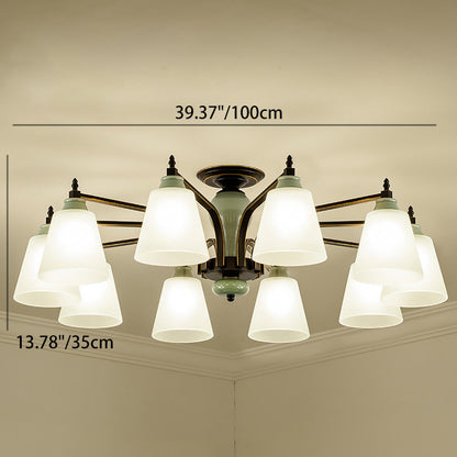 Contemporary Scandinavian Iron Ceramic Branch Cone 3/6/8/10-Light Semi-Flush Mount Lighting For Bedroom