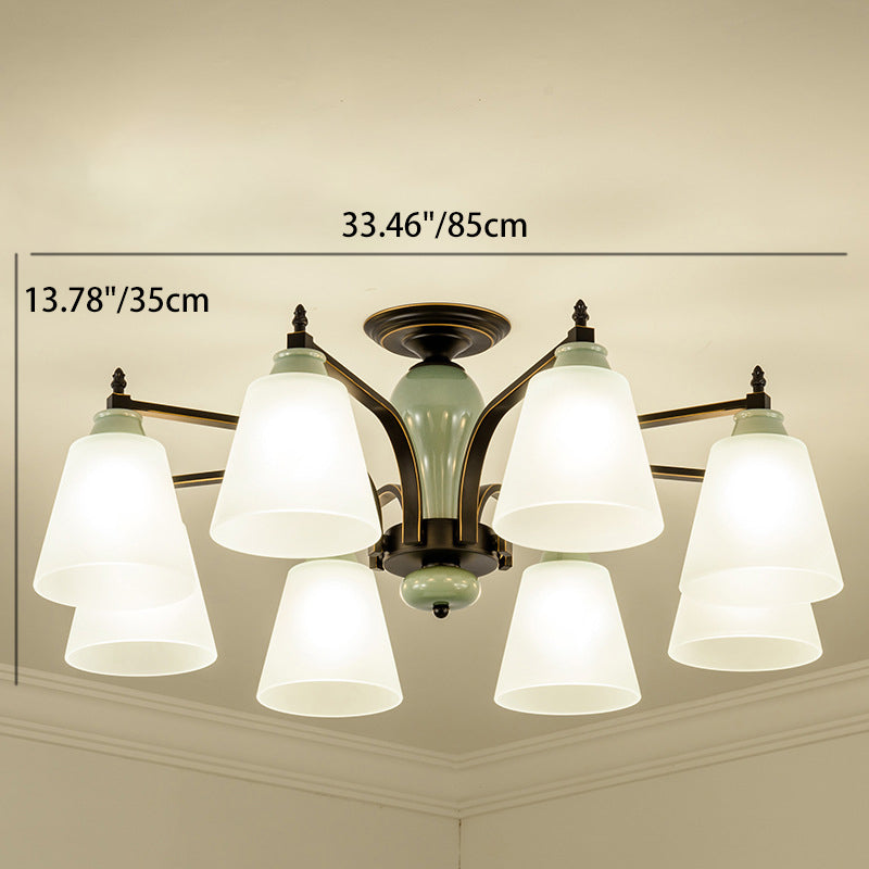 Contemporary Scandinavian Iron Ceramic Branch Cone 3/6/8/10-Light Semi-Flush Mount Lighting For Bedroom