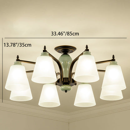 Contemporary Scandinavian Iron Ceramic Branch Cone 3/6/8/10-Light Semi-Flush Mount Lighting For Bedroom