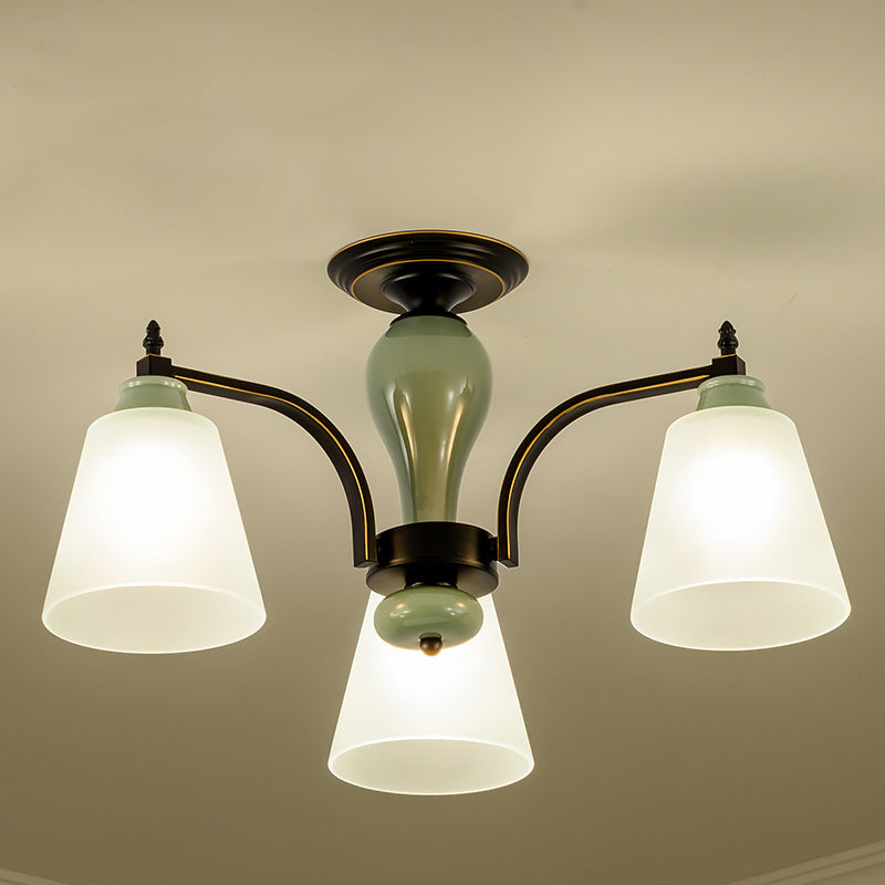 Contemporary Scandinavian Iron Ceramic Branch Cone 3/6/8/10-Light Semi-Flush Mount Lighting For Bedroom