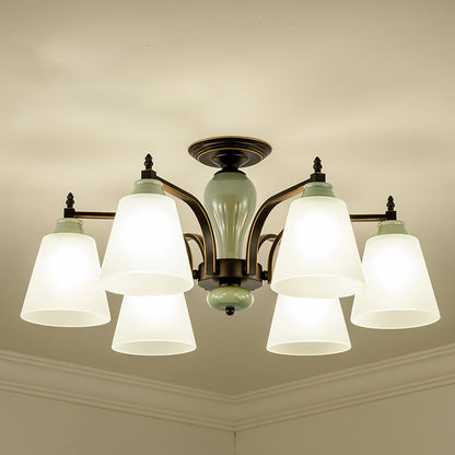 Contemporary Scandinavian Iron Ceramic Branch Cone 3/6/8/10-Light Semi-Flush Mount Lighting For Bedroom