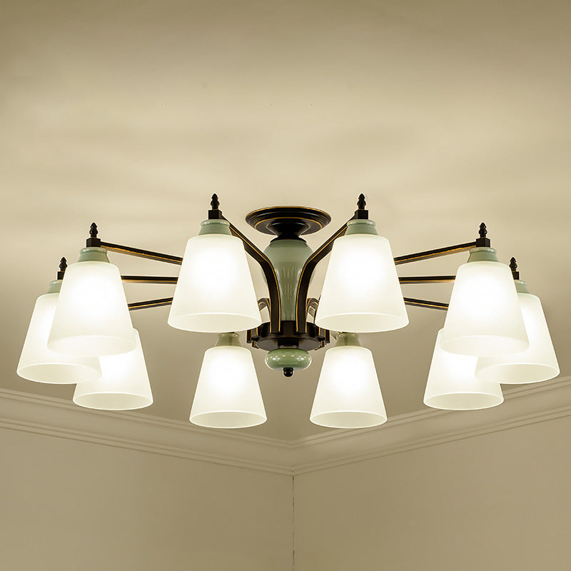 Contemporary Scandinavian Iron Ceramic Branch Cone 3/6/8/10-Light Semi-Flush Mount Lighting For Bedroom