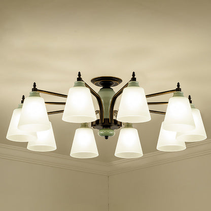 Contemporary Scandinavian Iron Ceramic Branch Cone 3/6/8/10-Light Semi-Flush Mount Lighting For Bedroom