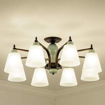 Contemporary Scandinavian Iron Ceramic Branch Cone 3/6/8/10-Light Semi-Flush Mount Lighting For Bedroom