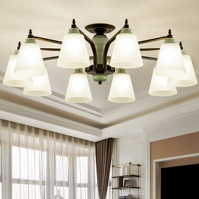 Contemporary Scandinavian Iron Ceramic Branch Cone 3/6/8/10-Light Semi-Flush Mount Lighting For Bedroom