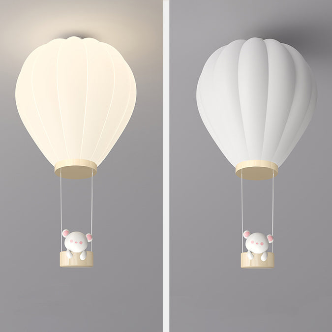 Modern Art Deco Iron PE Kids Hot Air Balloon Cartoon Round LED Flush Mount Ceiling Light For Bedroom