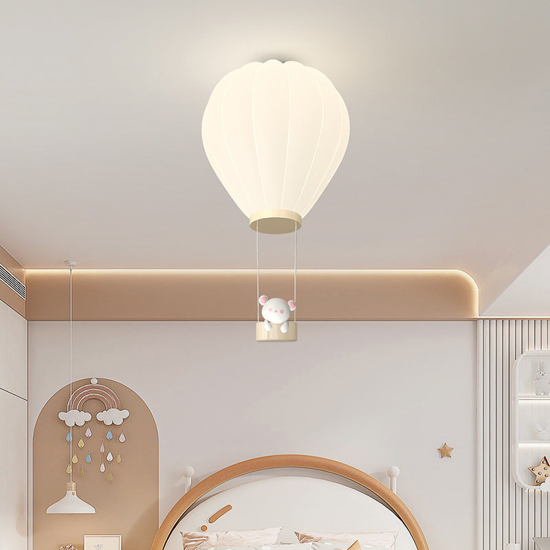 Modern Art Deco Iron PE Kids Hot Air Balloon Cartoon Round LED Flush Mount Ceiling Light For Bedroom