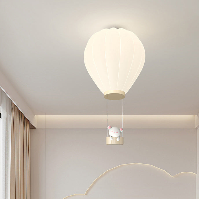 Modern Art Deco Iron PE Kids Hot Air Balloon Cartoon Round LED Flush Mount Ceiling Light For Bedroom