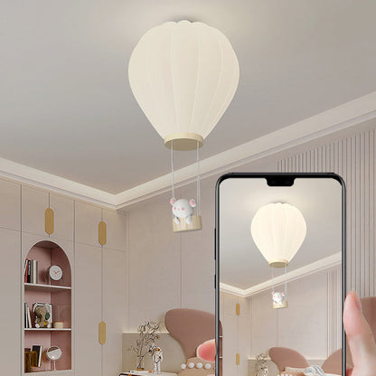Modern Art Deco Iron PE Kids Hot Air Balloon Cartoon Round LED Flush Mount Ceiling Light For Bedroom