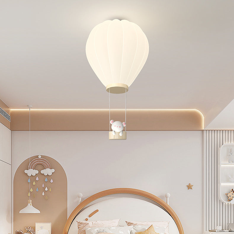 Modern Art Deco Iron PE Kids Hot Air Balloon Cartoon Round LED Flush Mount Ceiling Light For Bedroom