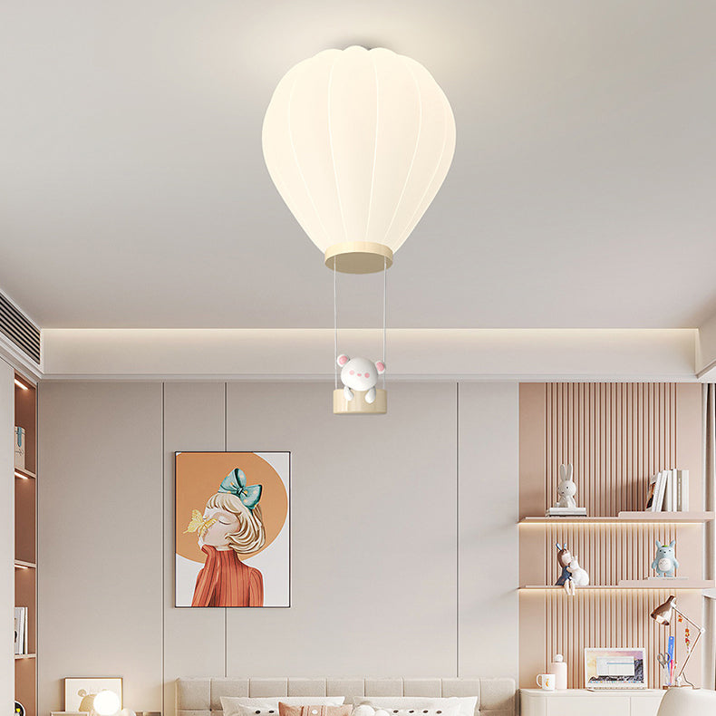 Modern Art Deco Iron PE Kids Hot Air Balloon Cartoon Round LED Flush Mount Ceiling Light For Bedroom
