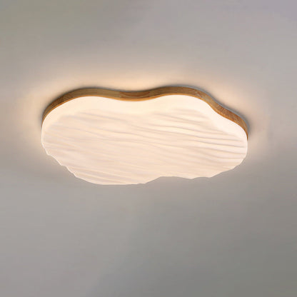 Traditional Chinese Rubberwood Acrylic Cloud Wave LED Flush Mount Ceiling Light For Living Room & Bedroom