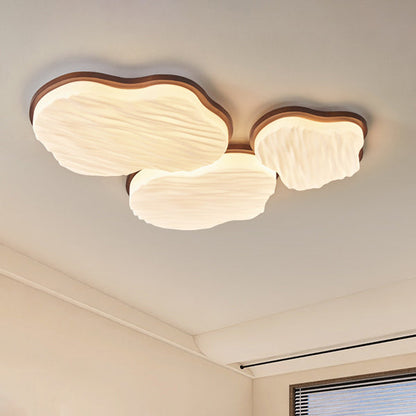 Traditional Chinese Rubberwood Acrylic Cloud Wave LED Flush Mount Ceiling Light For Living Room & Bedroom