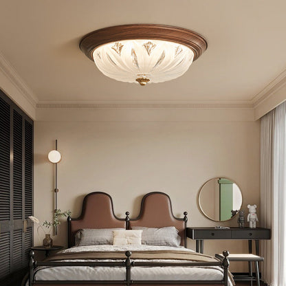 Traditional Chinese Glass Iron Textured Semi-Dome LED Flush Mount Ceiling Light For Bedroom