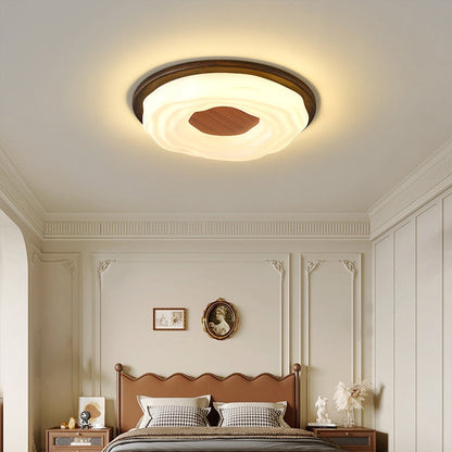 Contemporary Creative Solid Wood Iron Acrylic Cookie Round LED Flush Mount Ceiling Light For Bedroom