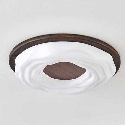 Contemporary Creative Solid Wood Iron Acrylic Cookie Round LED Flush Mount Ceiling Light For Bedroom