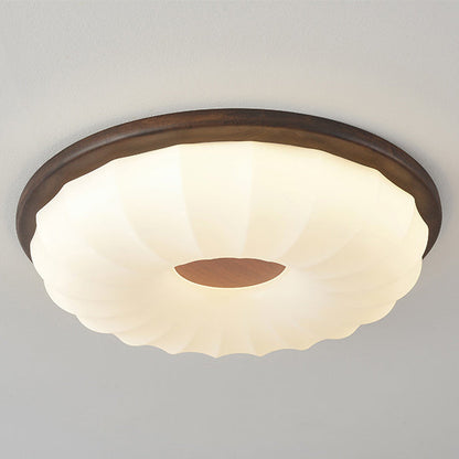 Contemporary Creative Solid Wood Iron Acrylic Cookie Round LED Flush Mount Ceiling Light For Bedroom
