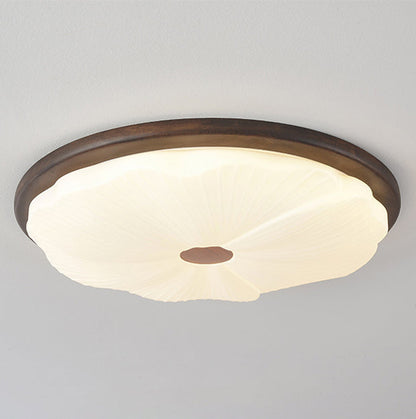 Contemporary Creative Solid Wood Iron Acrylic Cookie Round LED Flush Mount Ceiling Light For Bedroom