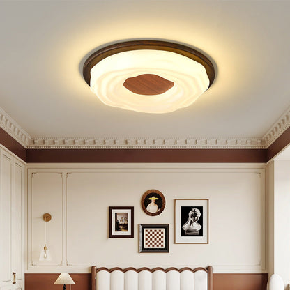 Contemporary Creative Solid Wood Iron Acrylic Cookie Round LED Flush Mount Ceiling Light For Bedroom