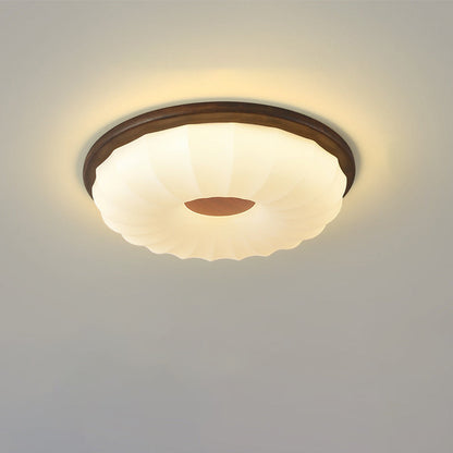Contemporary Creative Solid Wood Iron Acrylic Cookie Round LED Flush Mount Ceiling Light For Bedroom