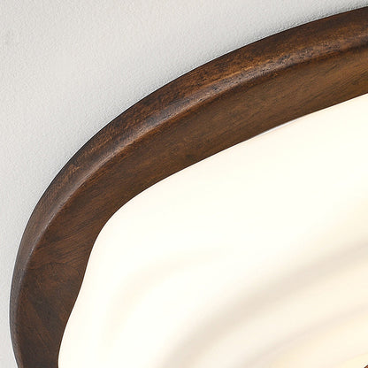 Contemporary Creative Solid Wood Iron Acrylic Cookie Round LED Flush Mount Ceiling Light For Bedroom
