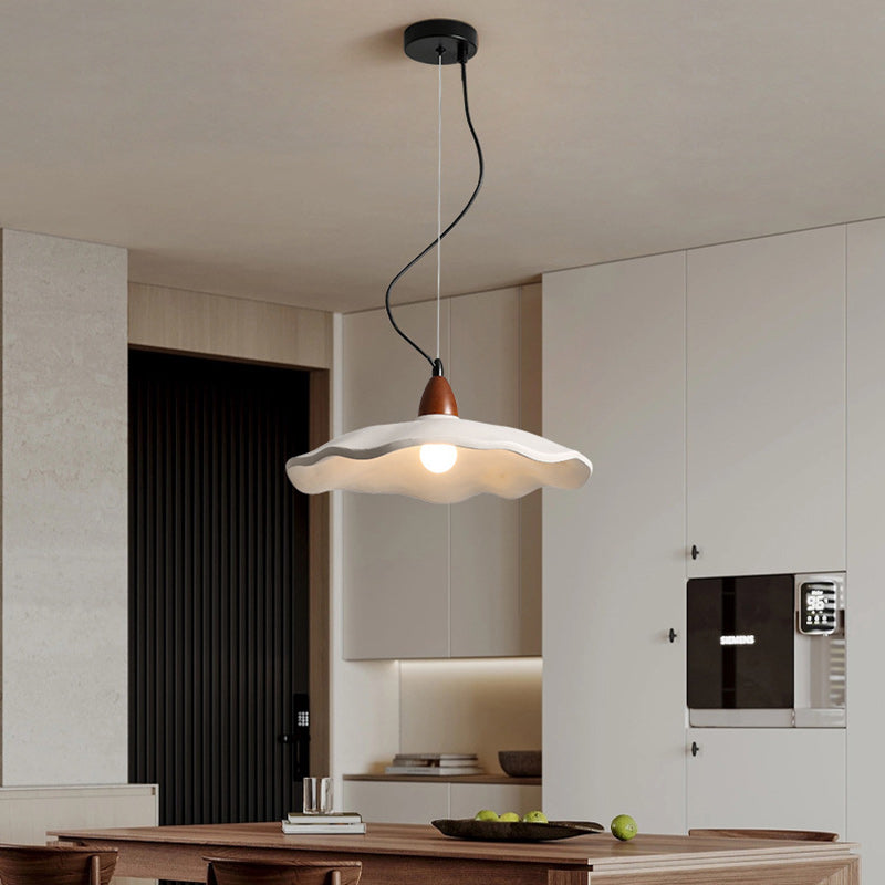Traditional Vintage Stone Wood Metal Round Bowl Pendant Light 1-Light For Living Room