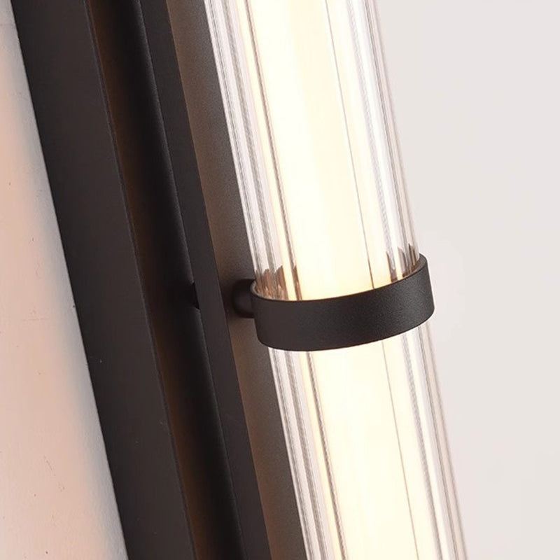 Contemporary Scandinavian Iron Glass Rectangle Cylinder LED Wall Sconce Lamp For Living Room