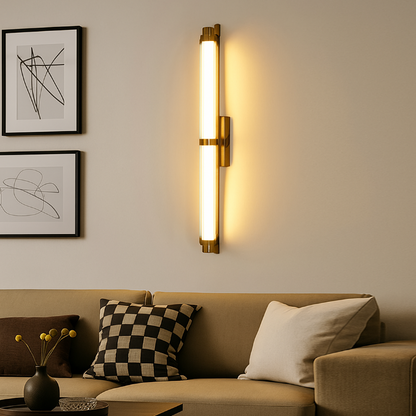 Contemporary Scandinavian Iron Glass Rectangle Cylinder LED Wall Sconce Lamp For Living Room