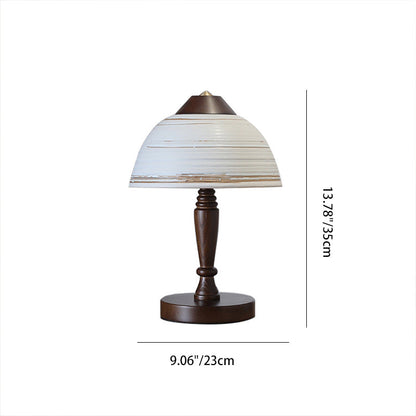 Traditional Japanese Ceramic Solid Wood Round Cylinder 1-Light Table Lamp For Bedroom