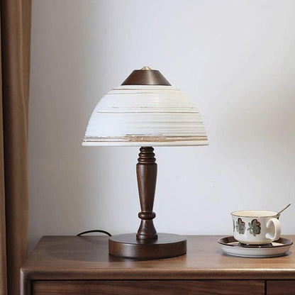 Traditional Japanese Ceramic Solid Wood Round Cylinder 1-Light Table Lamp For Bedroom