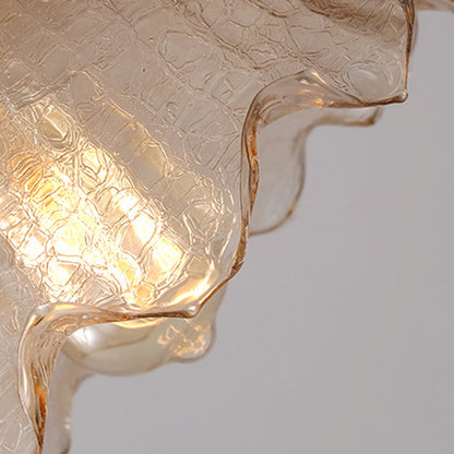 Traditional Vintage Glass Ash Wood Metal Flower-Shaped Round 1-Light Pendant Light For Living Room