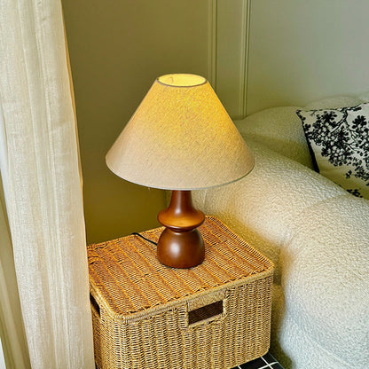 Traditional Vintage Linen Solid Wood Cone Umbrella 1-Light Table Lamp For Bedroom